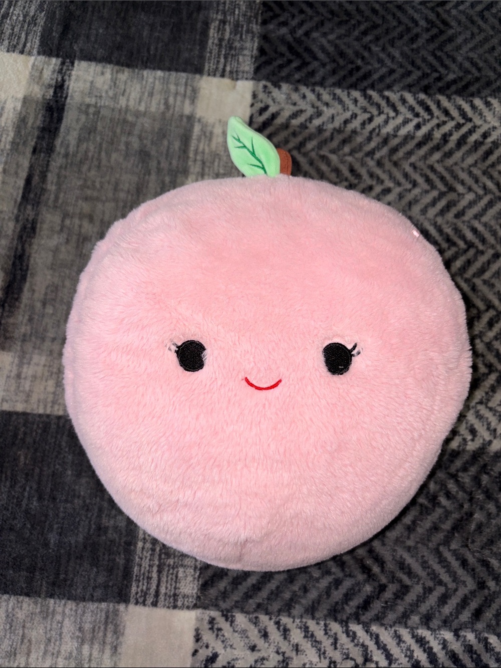 Squishmallows Pink Peach Plush Pillow with Green Leaf Accent